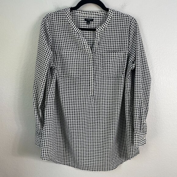 Talbots Womens Plus X Houndstooth Tunic Top Long Sleeve Black White Shirt Blouse - Picture 6 of 9